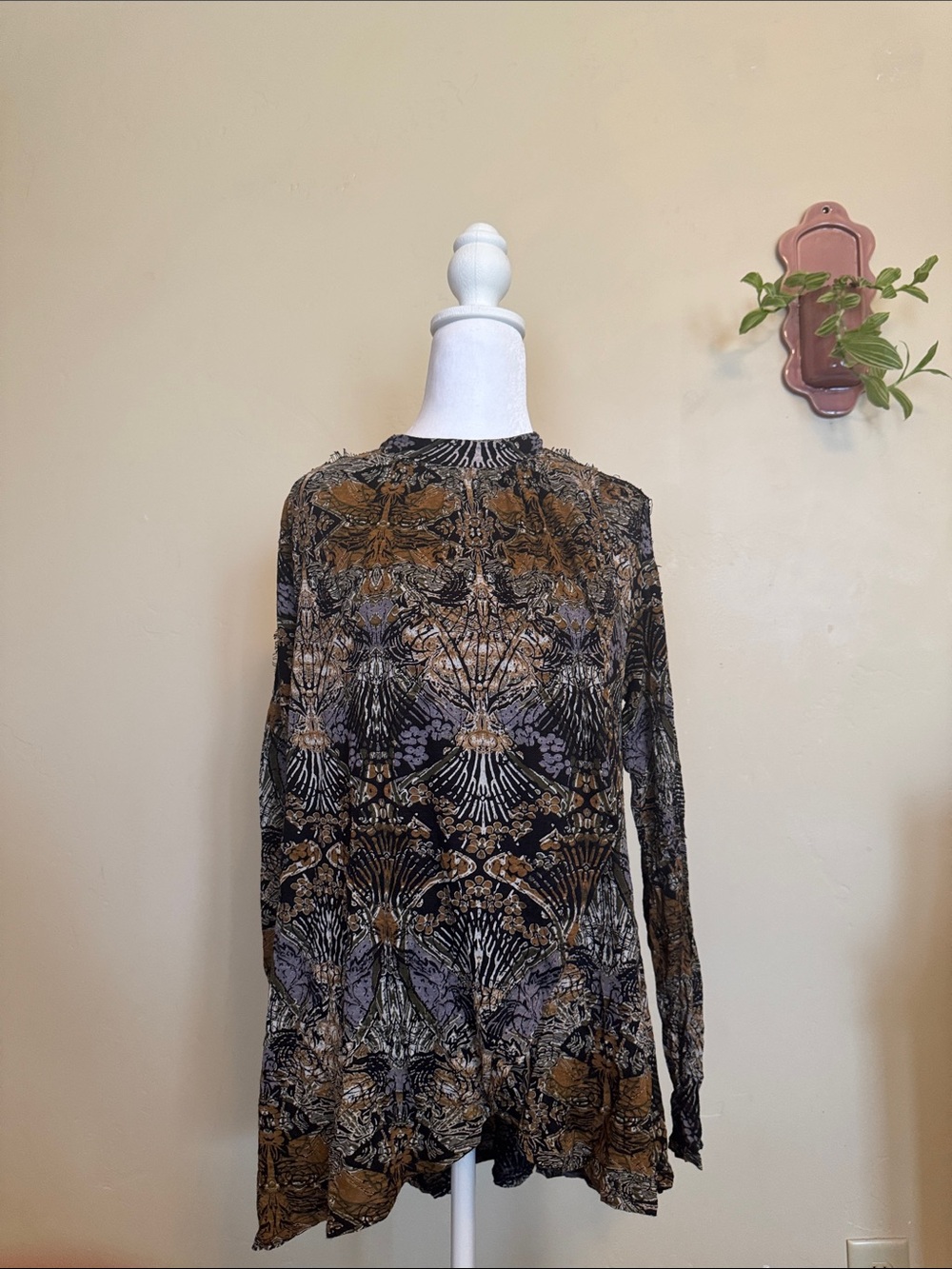 Free People Ornate Patterned Crew Neck Sweater - Black, Brown, Gray
